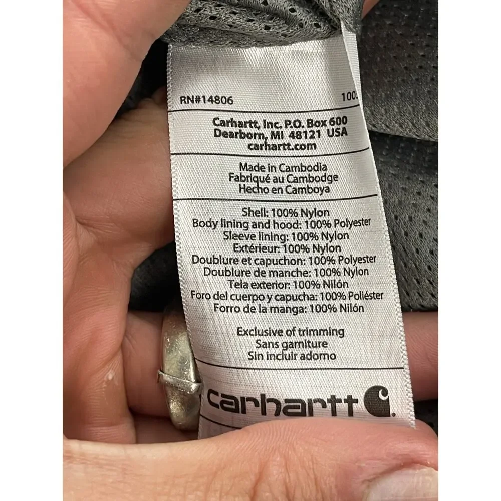 Carhartt Jacket Women Extra Large 16 18 Gray Hooded Windbreaker Lightweight N192